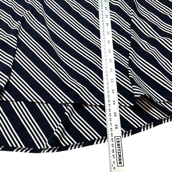 TALBOTS Cotton Modal Blend Navy White Stripe Jersey Knit Midi Skirt Hi-Lo Hem L - Picture 6 of 8